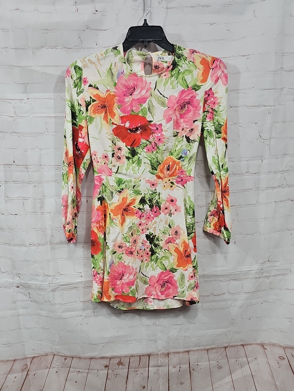 Zara Floral Long-Sleeve Mini Dress - Pink, Orange & Green